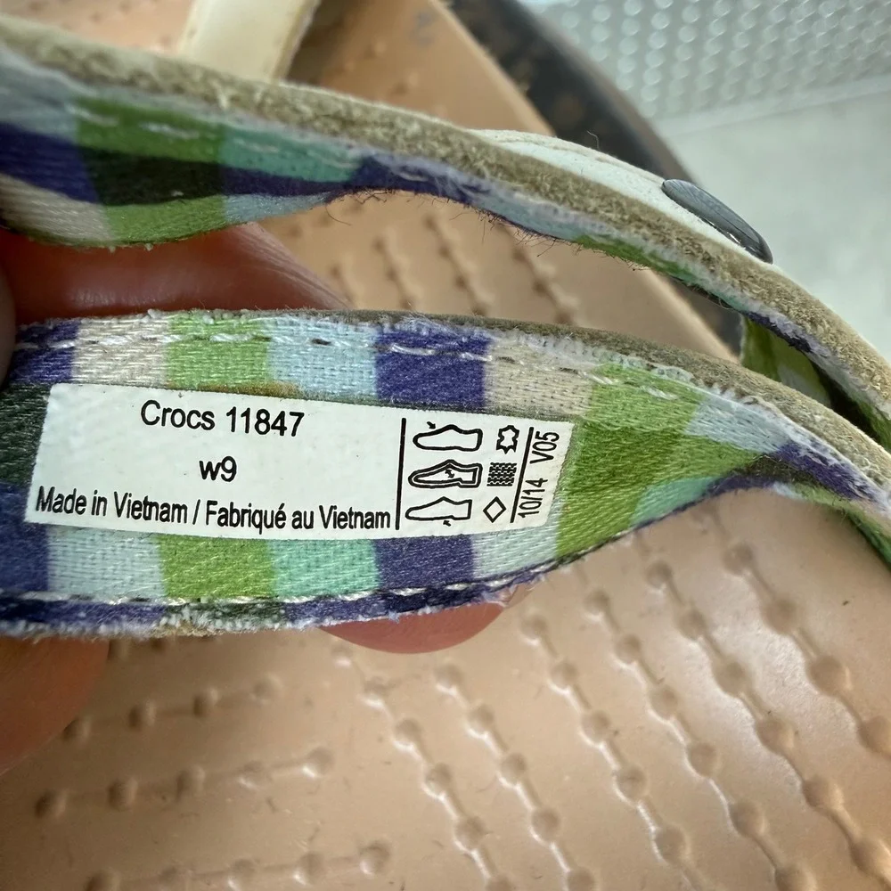 Crocs A-Leigh Mini Wedge Leather Women Size 9 Stucco New Strappy Cork Sandals